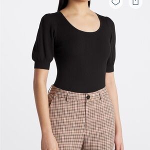 Pink Clover Black Short Sleeve Fitted Sweater